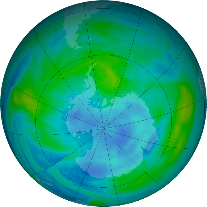 Antarctic ozone map for 05 April 1989